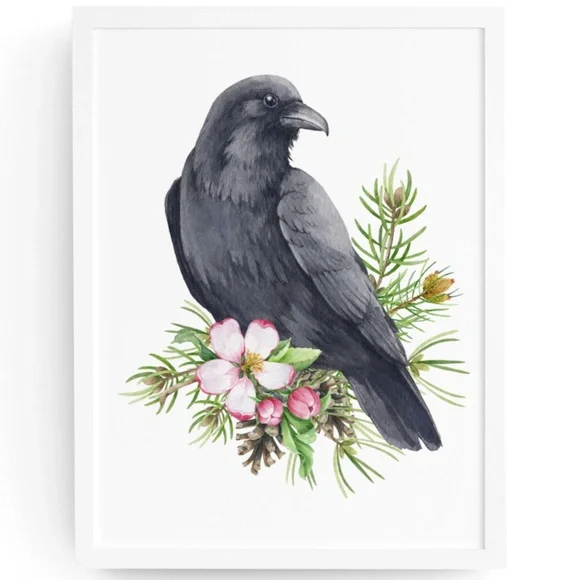 Raven Crow Bird Wall Art Watercolor Illustration Print Poster Card Unframed - Picture 1 of 7